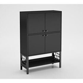 Wood'n Love Lina Premium Siyah Desenli Metal Ayaklı Dolaplı Vitrin ve Konsol
