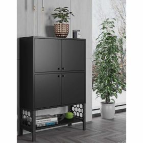 Wood'n Love Lina Premium Siyah Desenli Metal Ayaklı Dolaplı Vitrin ve Konsol