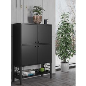 Wood'n Love Lina Premium Siyah Desenli Metal Ayaklı Dolaplı Vitrin ve Konsol