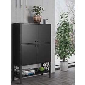 Wood'n Love Lina Premium Siyah Desenli Metal Ayaklı Dolaplı Vitrin ve Konsol
