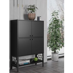 Wood'n Love Lina Premium Siyah Desenli Metal Ayaklı Dolaplı Vitrin ve Konsol