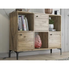 Wood'n Love Orbit 3 Kapaklı Metal Ayaklı Çok Amaçlı Atlantik Çam-Siyah Dolap Konsol