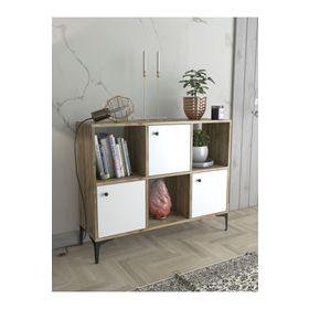 Wood'n Love Orbit 3 Kapaklı Metal Ayaklı Çok Amaçlı Atlantik Çam-Siyah Dolap Konsol