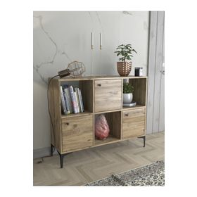 Wood'n Love Orbit 3 Kapaklı Metal Ayaklı Çok Amaçlı Atlantik Çam-Siyah Dolap Konsol