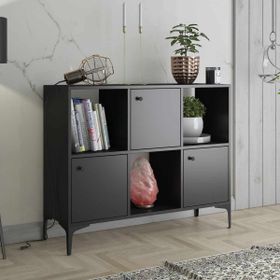 Wood'n Love Orbit Premium 3 Kapaklı Metal Ayaklı Çok Amaçlı Siyah Dolap Konsol