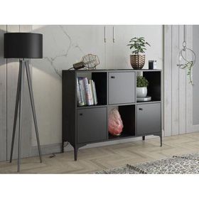 Wood'n Love Orbit Premium 3 Kapaklı Metal Ayaklı Çok Amaçlı Siyah Dolap Konsol
