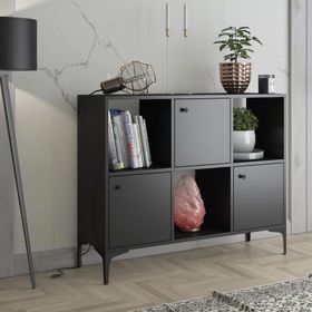 Wood'n Love Orbit Premium 3 Kapaklı Metal Ayaklı Çok Amaçlı Siyah Dolap Konsol