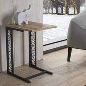 Wood'n Love Penna Geometrik Desen Atlantik Çam-Siyah Metal Sehpa