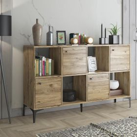 Wood'n Love Satürn 4 Kapaklı Metal Ayaklı Çok Amaçlı Atlantik Çam Siyah Dolap Konsol
