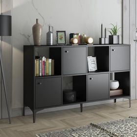 Wood'n Love Satürn Premium 120 cm 4 Kapaklı Metal Ayaklı Çok Amaçlı Siyah Dolap Konsol