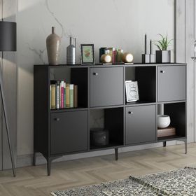 Wood'n Love Satürn Premium 120 cm 4 Kapaklı Metal Ayaklı Çok Amaçlı Siyah Dolap Konsol