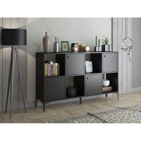 Wood'n Love Satürn Premium 120 cm 4 Kapaklı Metal Ayaklı Çok Amaçlı Siyah Dolap Konsol