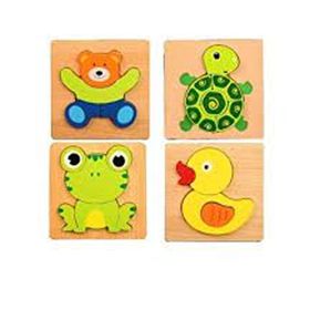 Woodylife 4'lü Ayı Kaplumbağa Ördek Kurbağa Öğreniyorum Ahşap Puzzle Yapboz Çocuk Oyuncak Bultak Eğitici Öğretici Oyun Oyuncak
