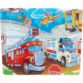 Woodylife İtfaiye Ambulans 30 Eğitici Çocuk Oyuncak Renkli Ahşap Yapboz