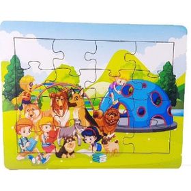 Woodylife Kitap Çocuklar Hayvanlar 16 Parça Puzzle Eğitici Çocuk Oyuncak Renkli Ahşap Yapboz