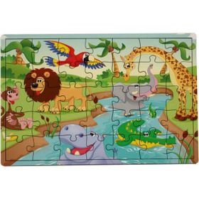 Woodylife Nehir Yüzen Hayvanlar 35 Parça Puzzle Eğitici Çocuk Oyuncak Ahşap Yapboz
