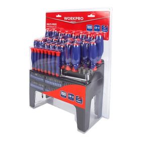 Workpro WP200507 100 Parça Duvar Askı Aparatlı Profesyonel CR-V Manyetik Tornavida ve Bits Uç Seti