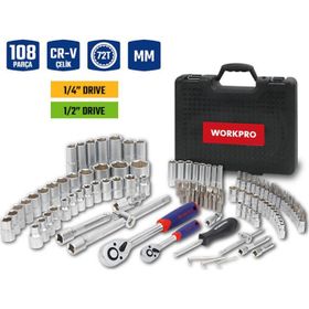 Workpro WP202535 1/4'’ 1/2'’ 108 Parça Cr-V Metrik Lokma Takımı