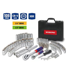 Workpro WP202535 1/4'’ 1/2'’ 108 Parça Cr-V Metrik Lokma Takımı