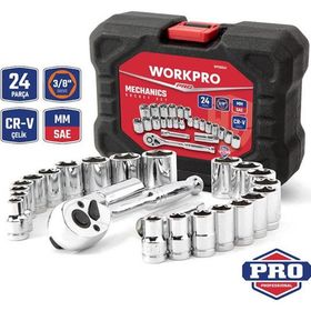 Workpro WP202541 3/8'’ Cr-V 24 Parça Metrik/İnç Ağır Hizmet Lokma Takımı