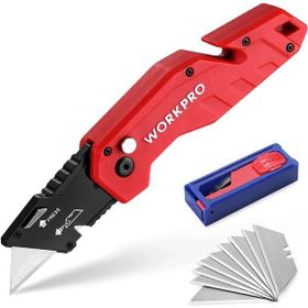 Workpro WP211018 Profesyonel Katlanır Çok Amaçlı Rötuş Maket Bıçağı ve 10 Adet Yedek Bıçak