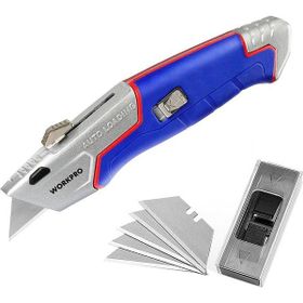 Workpro WP213012 Ağır Hizmet Alüminyum Gövde Geri Çekilebilir Rötuş Maket Bıçağı ve 4 Adet Yedek Bıçak