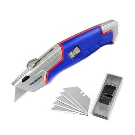 Workpro WP213012 Ağır Hizmet Alüminyum Gövde Geri Çekilebilir Rötuş Maket Bıçağı ve 4 Adet Yedek Bıçak