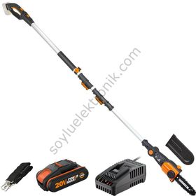 Worx WG349E Li-ion Tek Akülü 20 cm Profesyonel Teleskobik Saplı 20 Volt 2.0 Ah Açı Ayarlı Zincirli Dal Budama Makinesi