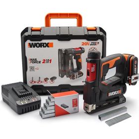 Worx WX843 20Volt 2.0Ah. Li-Ion Şarjlı Profesyonel 6-14 mm Zımba Ve 15 mm Çivi Çakma + 3500 Adet Yedek Zımba Ve Çivi