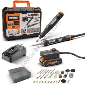 Worx WX988 MAKERX 20 V 2.0 AH Kömürsüz Profesyonel Gravür Seti ve Dijital Lehim Ahşap Yakma Seti