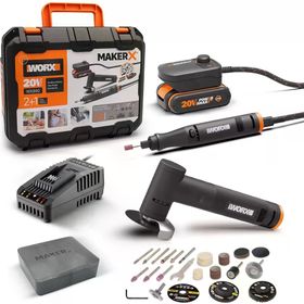 Worx WX990 Makerx 20V 2.0 AH Kömürsüz Profesyonel Kalem Tipi Devir Ayarlı Gravür + 50 mm Açılı Avuç Taşlama Kombo Set + 39 Parça Aksesuar