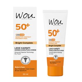 Wou World Of Unique SPF 50+ 50 ml Leke Karşıtı Suya Dayanıklı 4 Mevsime Uygun Kolay Emilim Yüksek Koruma Güneş Kremi