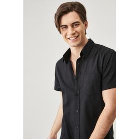 Wrangler W5J7LO100 Keten Karışımlı Erkek Siyah Gömlek