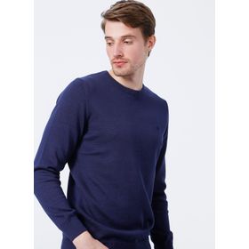 Wrangler W8A02P114 Knitwear Crew Neck Bisiklet Yaka Regular Fit Düz Lacivert Erkek Kazak