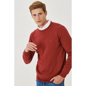 Wrangler W8A02PX2G Kırmızı Knitwear Crew Neck Bisiklet Yaka Regular Fit Düz Erkek Kazak