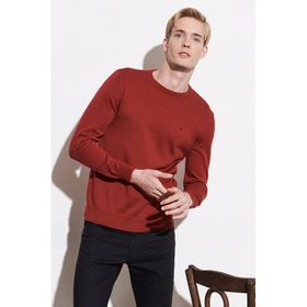 Wrangler W8A02PX2G Kırmızı Knitwear Crew Neck Bisiklet Yaka Regular Fit Düz Erkek Kazak