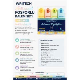 Writech W-8154 Astronot Pastel Renkler 4'lü Fosforlu Kalem Seti
