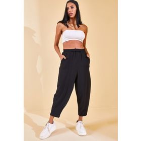 Xhan 02 2YZK5-12595 Kadın Siyah Beli Lastikli Slouchly Pantolon