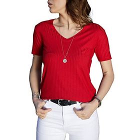 Xhan 0YXK2-43357-04 Kırmızı V Yaka Fitilli Kadın Bluz