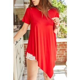 Xhan 0YXK2-43369-04 Kırmızı Asimetrik Kadın Bluz