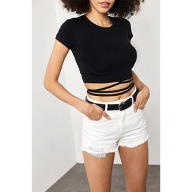 Xhan 1YXK1-45021 Bağcıklı Siyah Kadın T-Shirt
