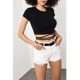 Xhan 1YXK1-45021 Bağcıklı Siyah Kadın T-Shirt