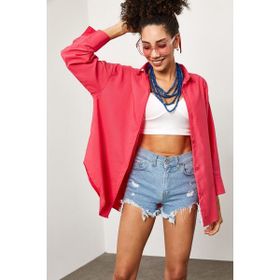 Xhan 2KXK2-45525-65 Kadın Fuşya Oversize Uzun Gömlek