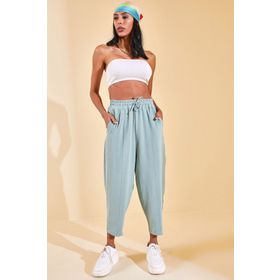 Xhan 58 2YZK5-12595 Kadın Mint Yeşili Beli Lastikli Slouchly Pantolon