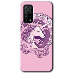 Xiaomi Mi 10T Kılıf HD- Unicorn-Pembe Desen Baskılı Arka Kapak