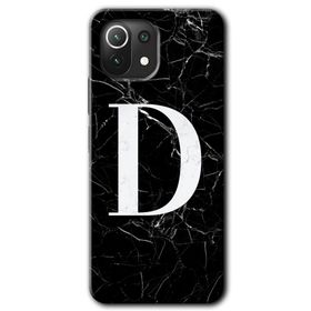 Xiaomi Mi 11 Siyah Mermer Desenli D Harfi Baskılı Uyumlu Silikon Kılıf