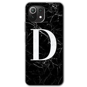 Xiaomi Mi 11 Siyah Mermer Desenli D Harfi Baskılı Uyumlu Silikon Kılıf