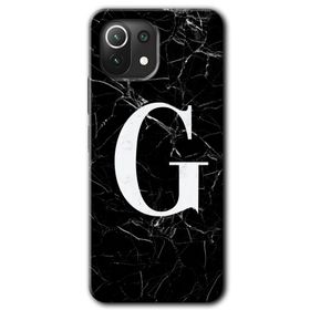 Xiaomi Mi 11 Siyah Mermer Desenli G Harfi Baskılı Uyumlu Silikon Kılıf