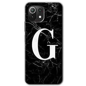 Xiaomi Mi 11 Siyah Mermer Desenli G Harfi Baskılı Uyumlu Silikon Kılıf
