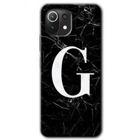 Xiaomi Mi 11 Siyah Mermer Desenli G Harfi Baskılı Uyumlu Silikon Kılıf